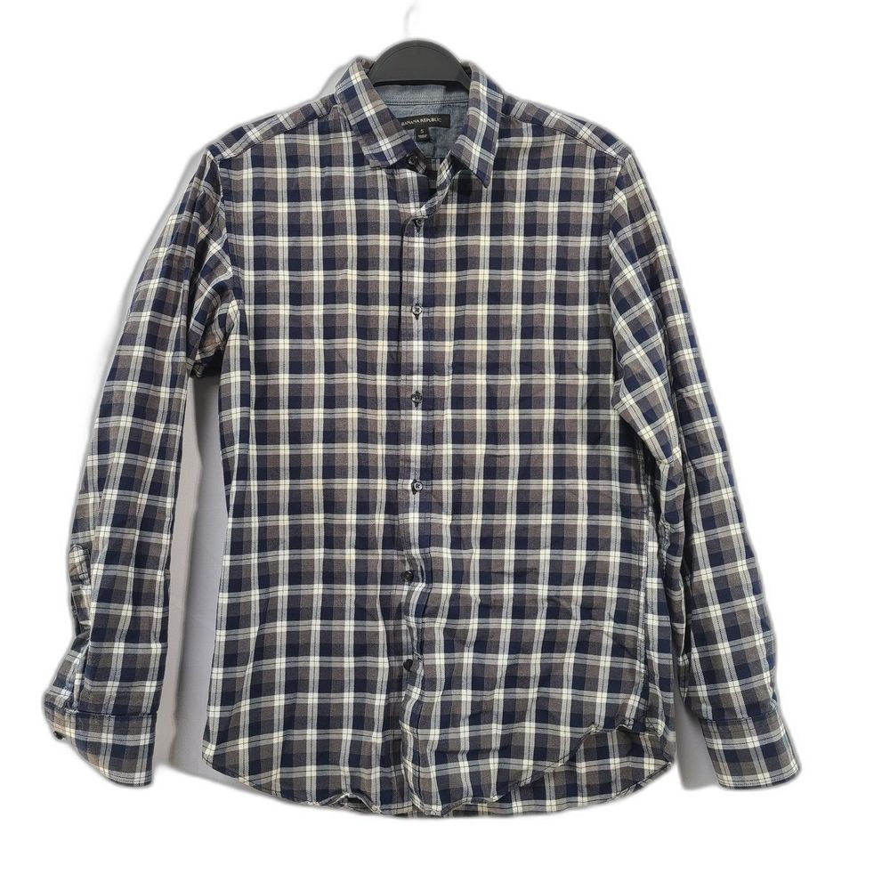 Banana Republic 100% Cotton Blue Plaid Long Sleeve Collared Button-Up Shirt S